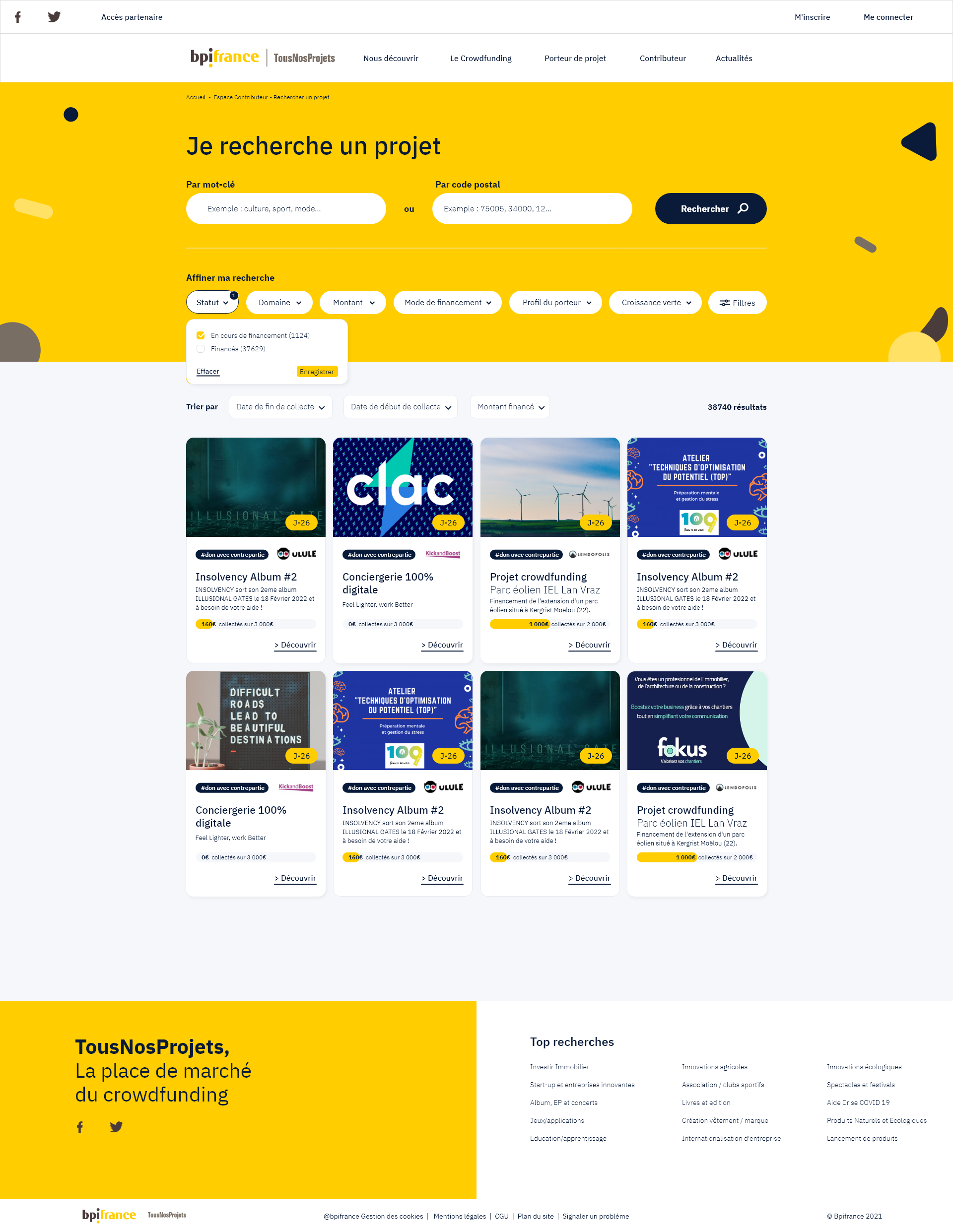 Bpifrance TousNosProjets - Page de recherche